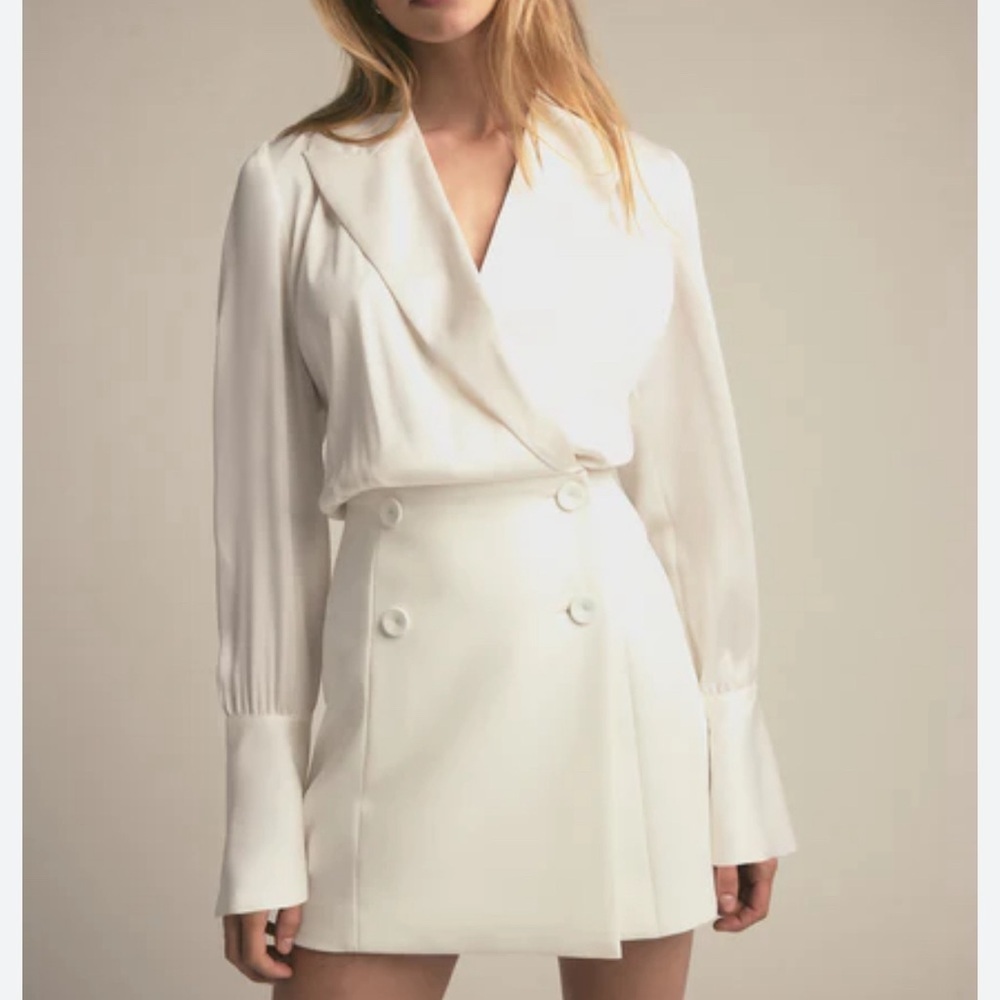 Favorite Daughter Ivory Wrap Blouse and Double-Breasted Mini Skirt Set